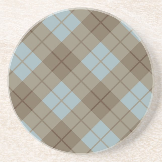 Bias Plaid in Blue and Brown Coaster (Front)