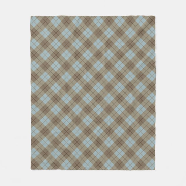 Bias Plaid in Blue and Brown Fleece Blanket (Front)