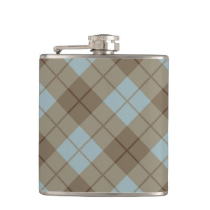 Bias Plaid in Blue and Brown Hip Flask