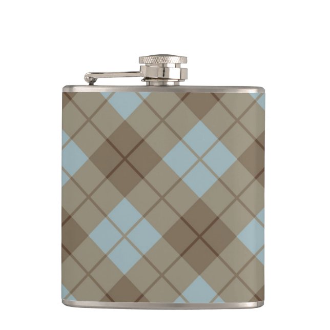 Bias Plaid in Blue and Brown Hip Flask (Front)