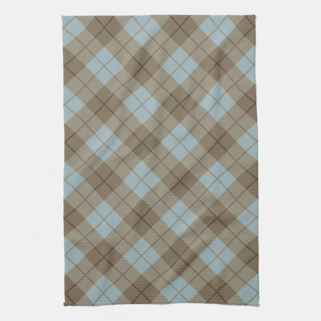 Bias Plaid in Blue and Brown Kitchen Towel (Vertical)