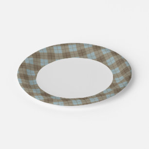Bias Plaid in Blue and Brown Paper Plate