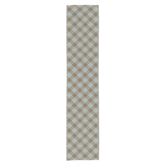 Bias Plaid in Blue and Brown Short Table Runner (Front)