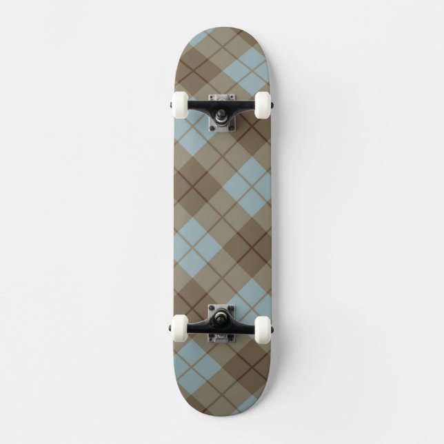Bias Plaid in Blue and Brown Skateboard (Front)