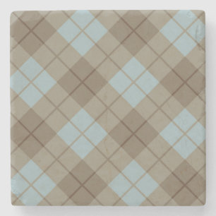Bias Plaid in Blue and Brown Stone Coaster