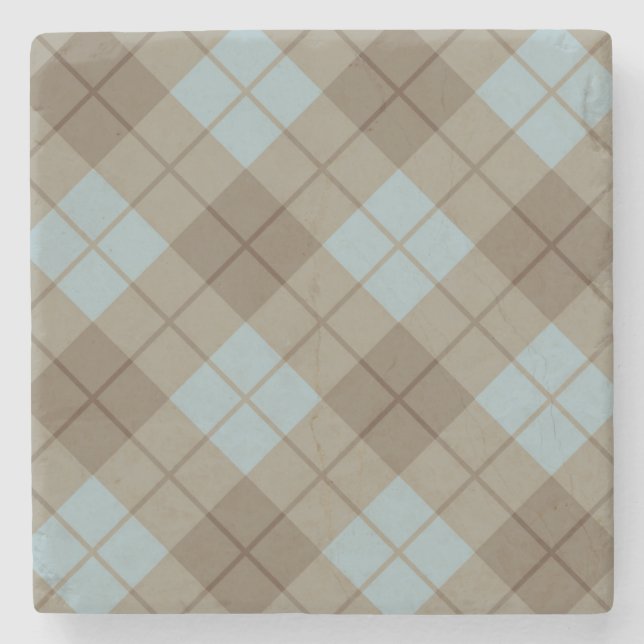 Bias Plaid in Blue and Brown Stone Coaster (Front)