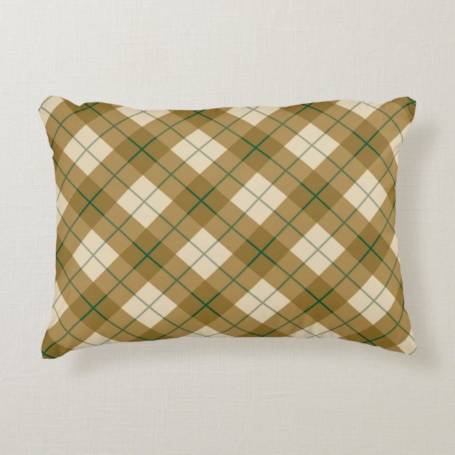 Bias Plaid in Gold with Green Stripe Accent Pillow (Front)