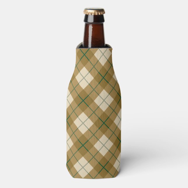 Bias Plaid in Gold with Green Stripe Bottle Cooler (Bottle Front)