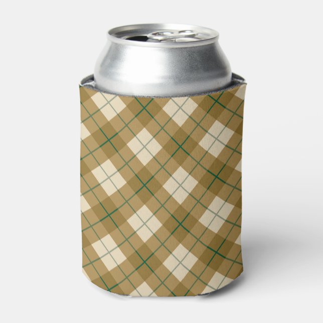 Bias Plaid in Gold with Green Stripe Can Cooler (Can Front)