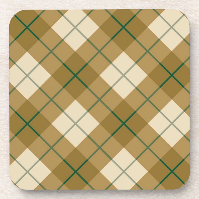 Bias Plaid in Gold with Green Stripe Coaster (Front)