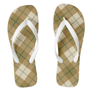 Bias Plaid in Gold with Green Stripe Flip Flops