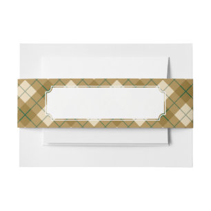 Bias Plaid in Gold with Green Stripe Invitation Belly Band