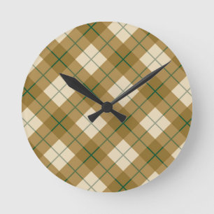 Bias Plaid in Gold with Green Stripe Round Clock