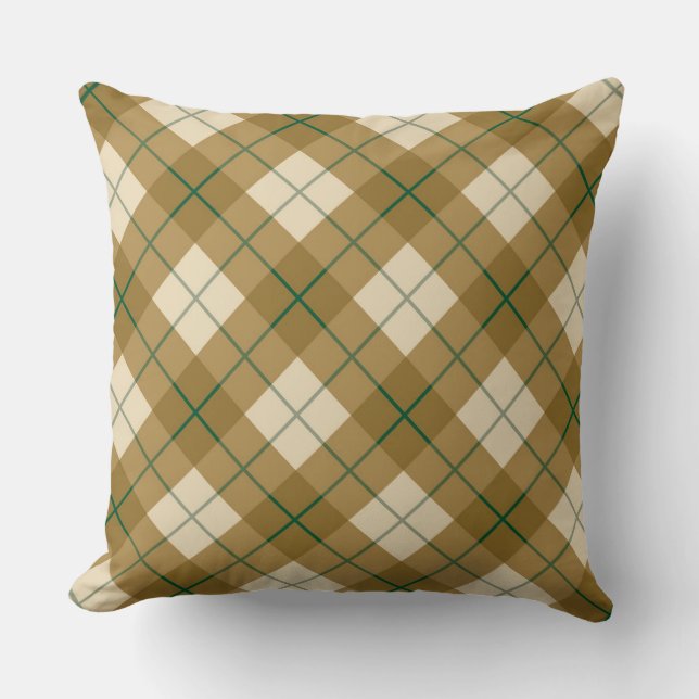 Bias Plaid in Gold with Green Stripe Throw Pillow (Front)