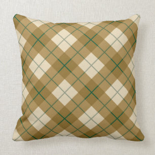 Bias Plaid in Gold with Green Stripe Throw Pillow