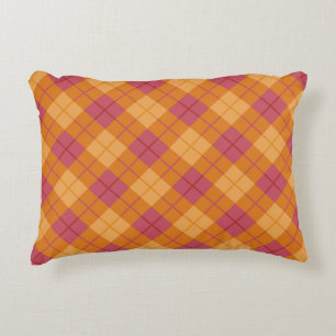 Bias Plaid in Orange and Pink Accent Pillow