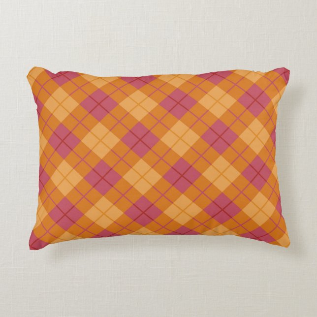 Bias Plaid in Orange and Pink Accent Pillow (Front)