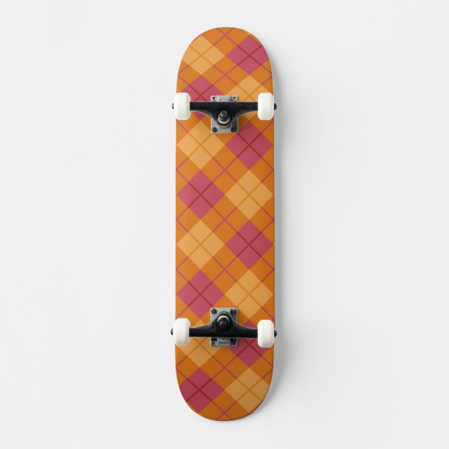 Bias Plaid in Orange and Pink Skateboard (Front)