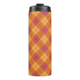 Bias Plaid in Orange and Pink Thermal Tumbler