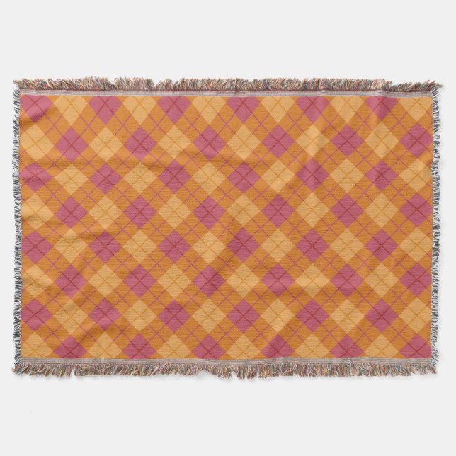 Bias Plaid in Orange and Pink Throw Blanket (Front)