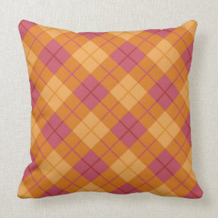 Bias Plaid in Orange and Pink Throw Pillow