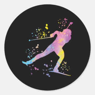Biathlete Nordic Skiing Biathlon _1  Classic Round Sticker