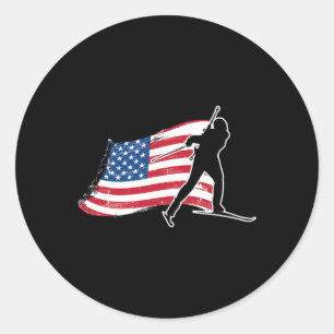 Biathlon American Flag Usa Gift - Biathlon Team Classic Round Sticker