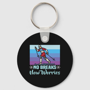 Biathlon No Breaks No Worries Cross Country Skier Keychain