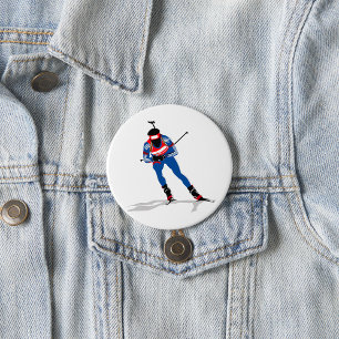 Biathlon Skier Winter Sports Athlete in Action 3 Inch Round Button