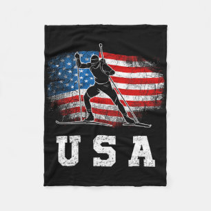 Biathlon Usa! Patriotic Skiing And Rifle Shooting  Fleece Blanket