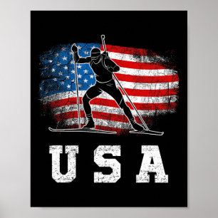 Biathlon Usa! Patriotic Skiing And Rifle Shooting Poster