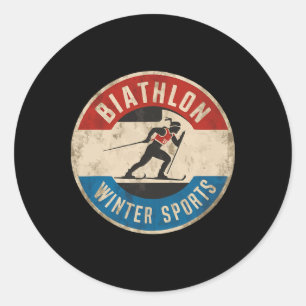 Biathlon Winter Sport Skiing Riffle Shooting Biath Classic Round Sticker