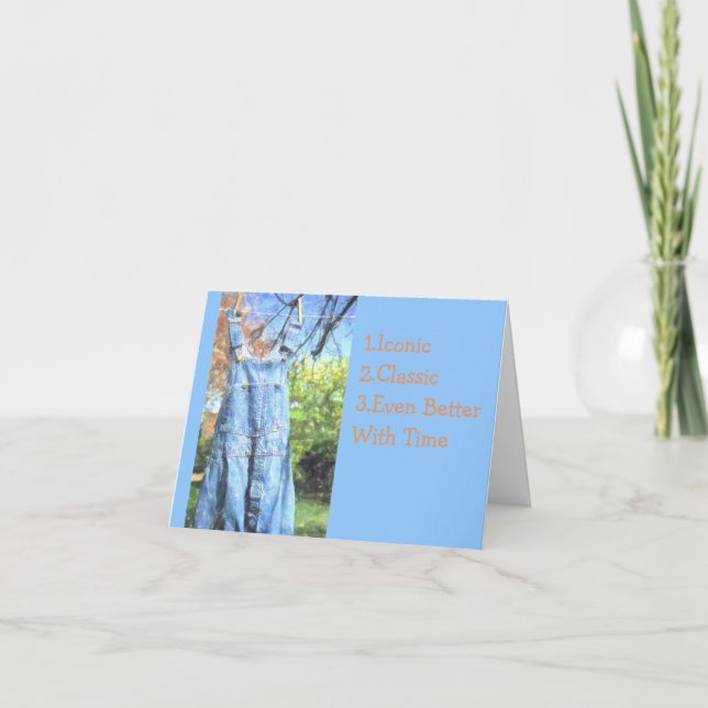 BIB-OVERALLS DRYING ON CLOTHESLINE/BIRTHDAY CARD (Front)