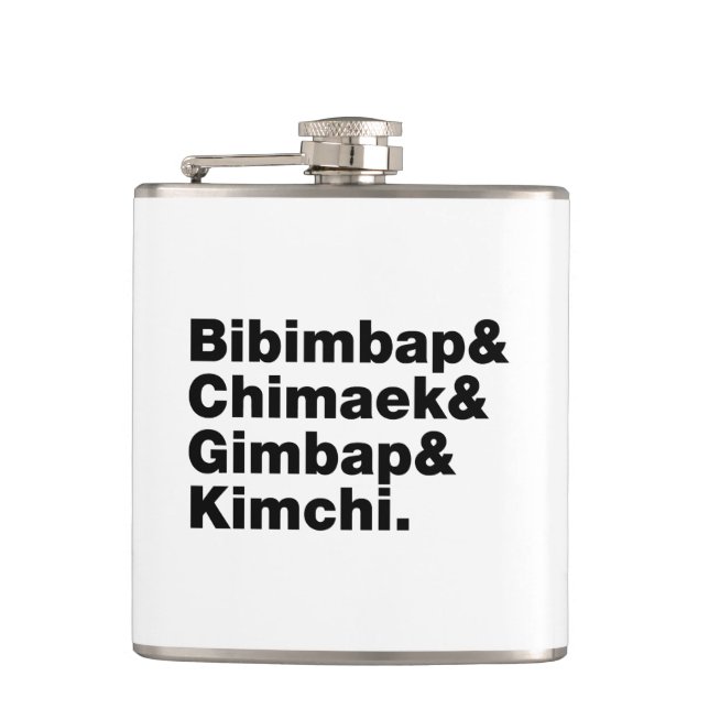 Bibimbap & Chimaek & Gimbap & Kimchi. Korean Foods Hip Flask (Front)
