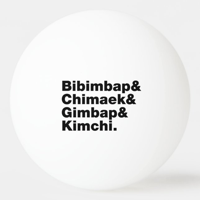 Bibimbap & Chimaek & Gimbap & Kimchi. Korean Foods Ping Pong Ball (Front)