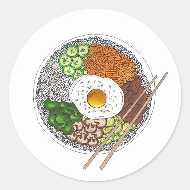 Bibimbap Korean Food Cooking Cuisine Rice Egg Dish Classic Round Sticker (Front)