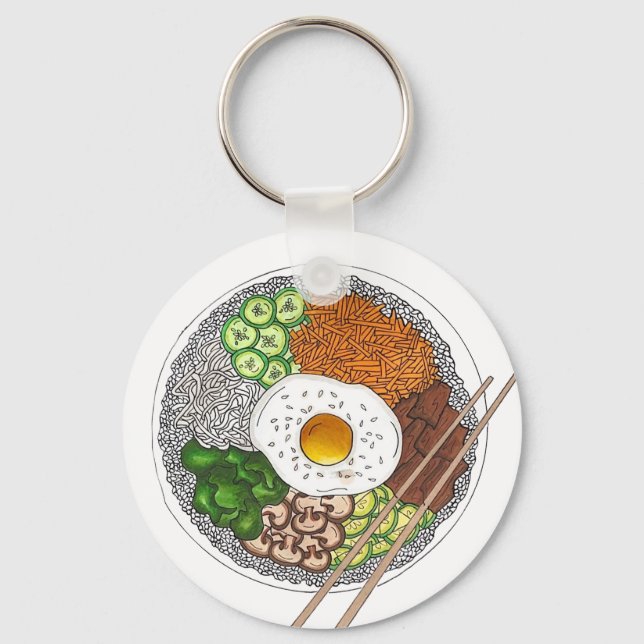 Bibimbap Korean Food Cooking Cuisine Rice Egg Dish Keychain (Front)