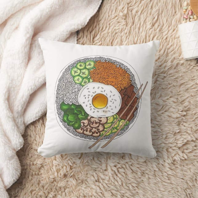 Bibimbap Korean Food Cooking Cuisine Rice Egg Dish Throw Pillow (Blanket)