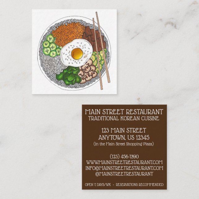 Bibimbap Korean Food Cooking Restaurant Chef Square Business Card (Front/Back)