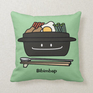 Bibimbap Korean rice bowl namul vegetables egg Throw Pillow