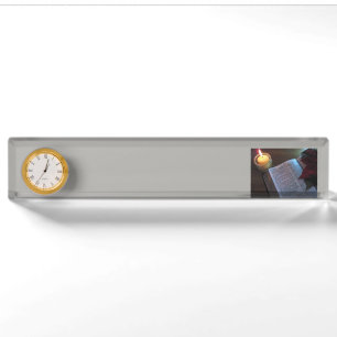 Bible and Candle Desk Nameplate with Clock