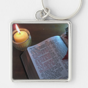 Bible and Candle Large (2.00") Premium Square Keyc Keychain