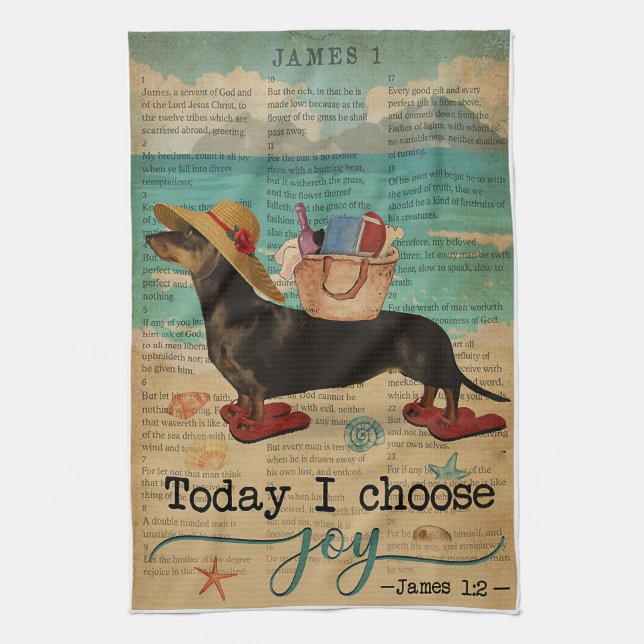 Bible Beach Life Joy Dachshund Vertical Kitchen Towel (Vertical)