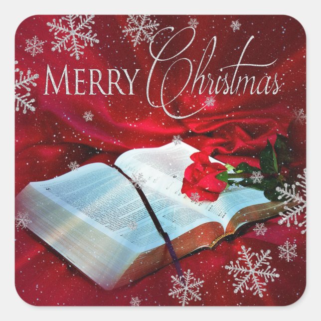 Bible de Noël Carré chrétien Étiquettes - Rouge/Ne (Devant)