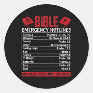 Bible Emergency Numbers Funny God Christian Jesus  Classic Round Sticker