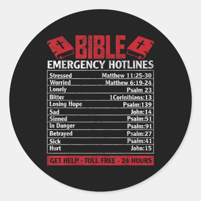 Bible Emergency Numbers Funny God Christian Jesus  Classic Round Sticker (Front)