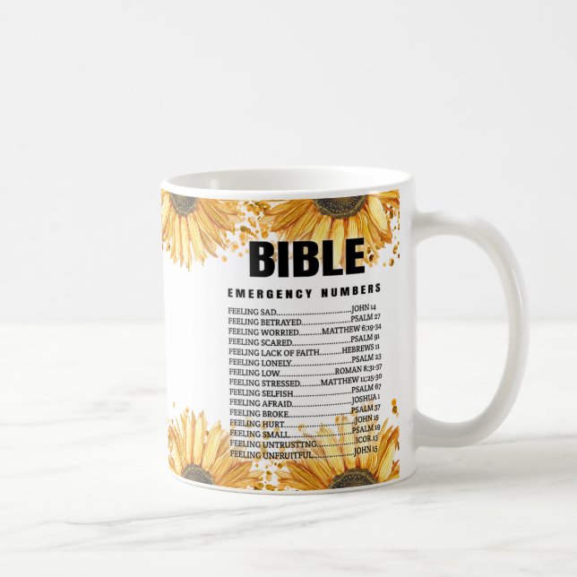 Bible Emergency Numbers Sunflower Floral Coffee Mug (Right)