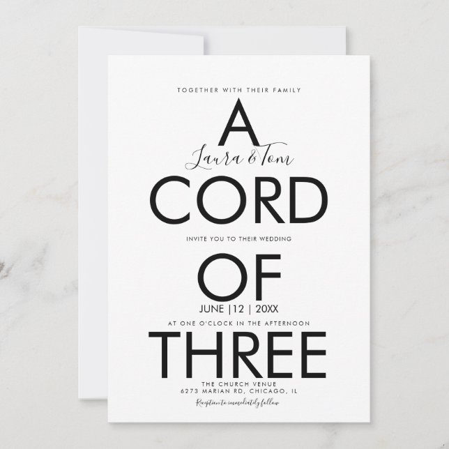 Bible Inspirational Script Typography  Wedding Invitation (Front)