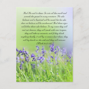 Bible passage, bluebells close up postcard