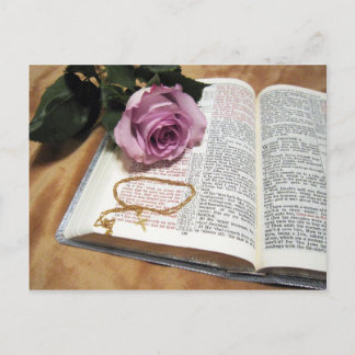 Bible & Purple Rose with Cross Chain Postcard